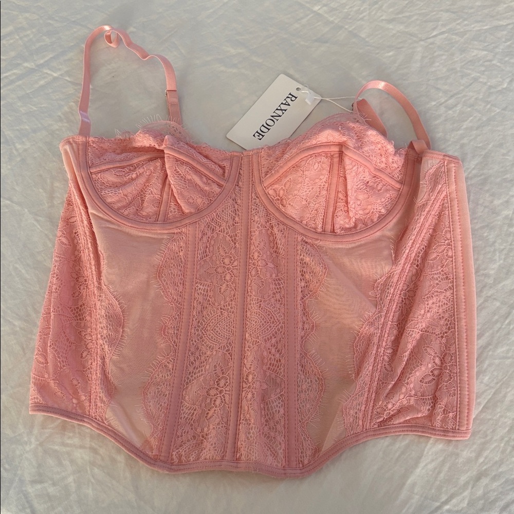 Pink Lace Corset  Bustier  Top Sz L NWT - Picture 7 of 16